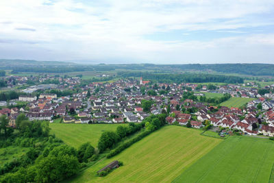 High angle view of townscape against sky