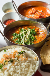 High angle view of food in bowl on table