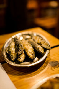 High angle view of food in bowl on table