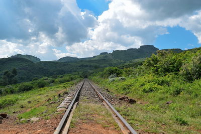 Railway tracks with a mountain background, naivasha, rift valley, kenya