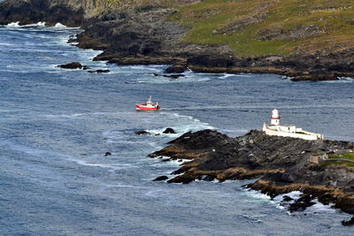 Scenic view of sea and rock formation