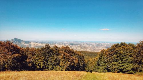 Scenic view of landscape against blue sky