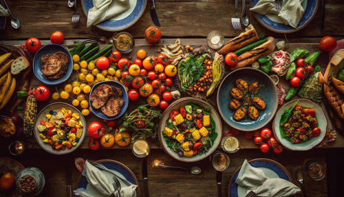 High angle view of food on table