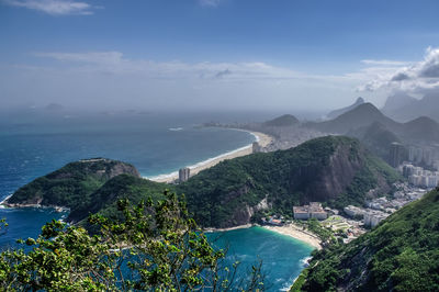 Aerial view of coastline against sky