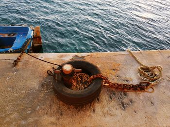 High angle view of old ship in sea