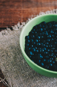 High angle view of fruits in bowl on table