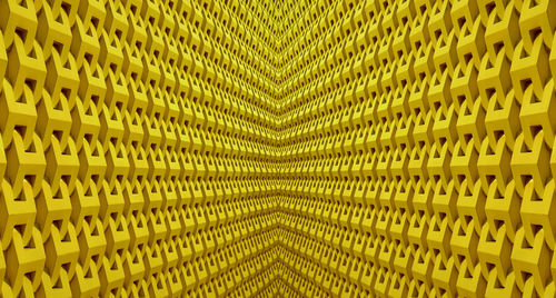 Diminishing perspective of a symmetry 3d architectural lines in yellow color