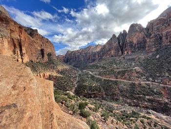 Panoramic view of rocky mountains against sky