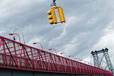 Low angle view of crane against sky