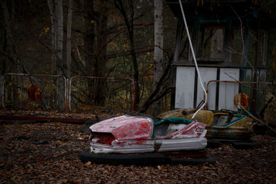 Abandoned cart in forest