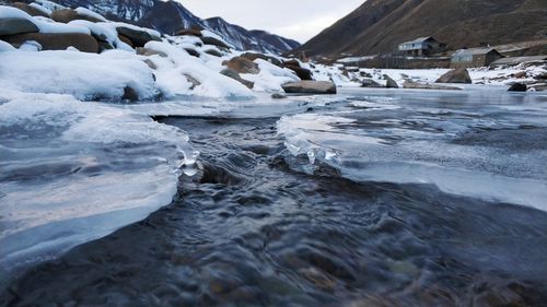 Surface level of frozen river