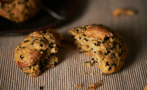 High angle view of cookies on table