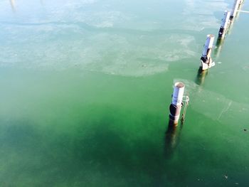 High angle view of people kayaking