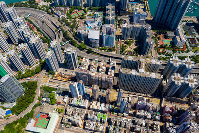 High angle view of buildings in city