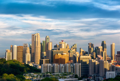 View of cityscape against cloudy sky