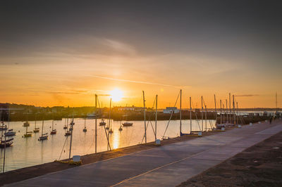 View of marina at sunset