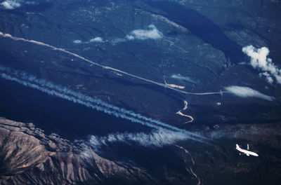 Aerial view of sea and mountains