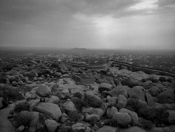 Aerial view of cityscape against sky