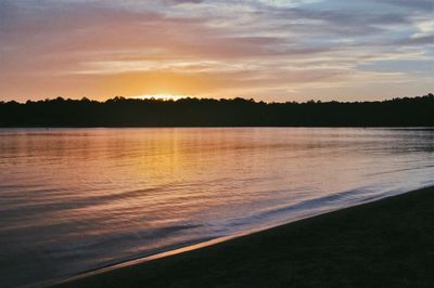 Dramatic sky over calm lake