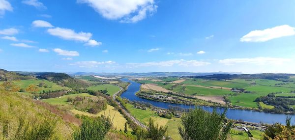 Scenic view of river amidst field against sky