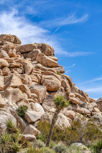 Low angle view of rock formation against sky