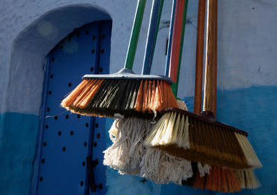 Traditional windmill on wall of building during winter