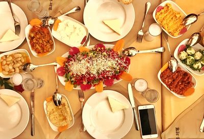 Directly above shot of breakfast on table