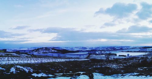 Scenic view of landscape against sky during winter