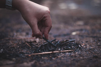 Close-up of man working on field