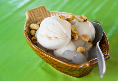 High angle view of ice cream in bowl