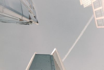 Low angle view of buildings against clear sky