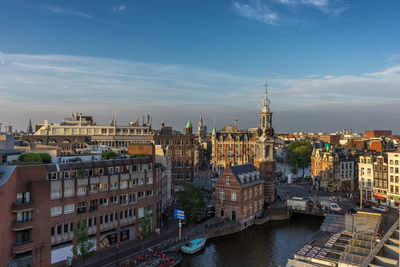 High angle shot of townscape against the sky