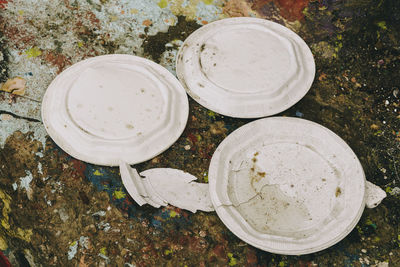 High angle view of white wine on field