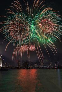 Firework display at night