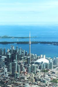 High angle view of city at waterfront