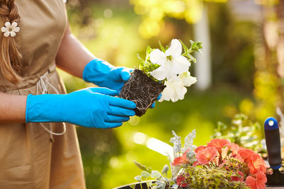 Midsection of woman holding flower bouquet