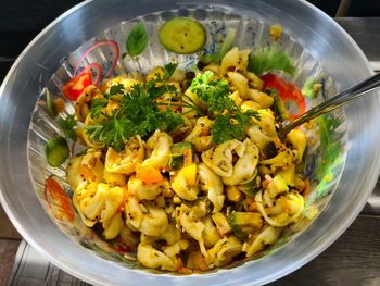 High angle view of food in bowl on table