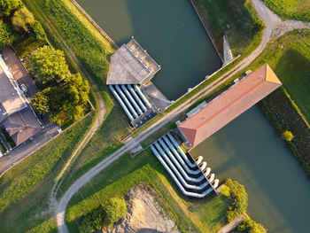 Aerial view of boretto irrigation channels, emilia romagna. italy