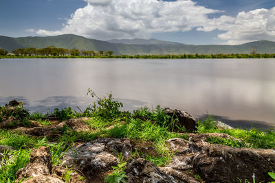 Scenic view of lake against sky