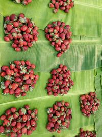 High angle view of strawberries