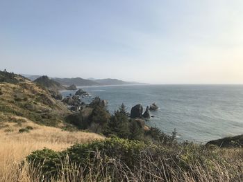 Scenic view of sea against clear sky