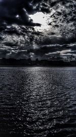 Scenic view of sea against storm clouds