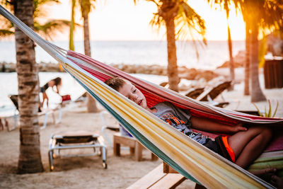 Close-up of boy in hammock