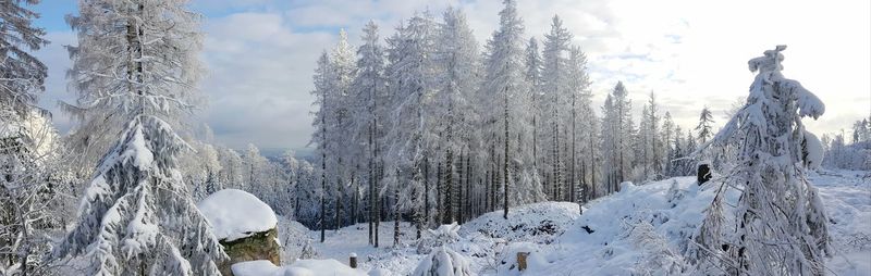 Panoramic view of snowcapped mountains during winter