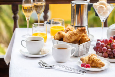 Breakfast served on table