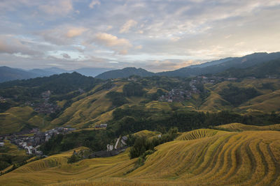 Aerial view of terraces rice fields in longji