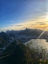 Scenic view of mountains against sky during sunset