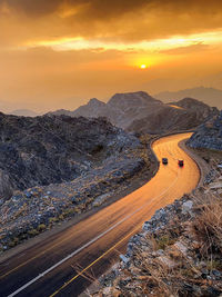 High angle view of road against sky during sunset