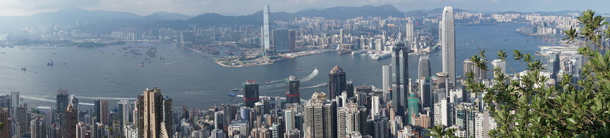 High angle view of modern buildings in city