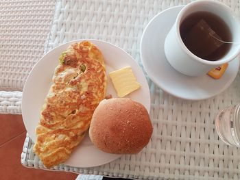 Close-up of breakfast served on table